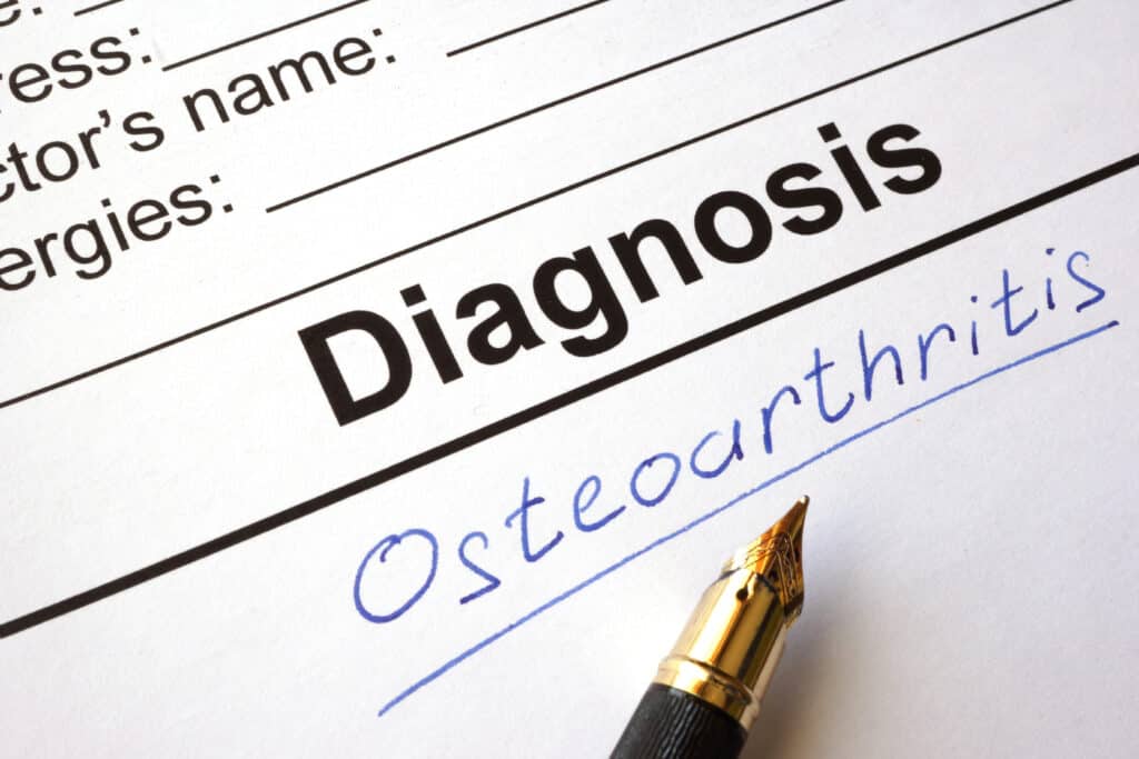 Medical form with diagnosis osteoarthritis